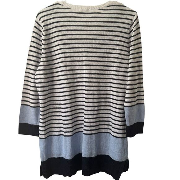 TALBOTS Women's MEDIUM Sweater White Blue Linen Tunic Beach Coastal Nautical - Picture 5 of 7